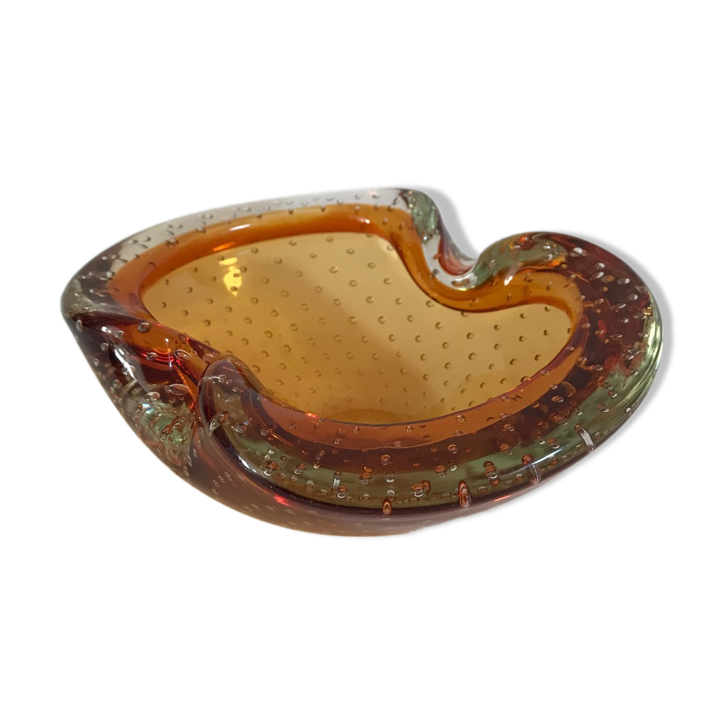 Ashtray sommerso orange bubbled, 1960, murano
