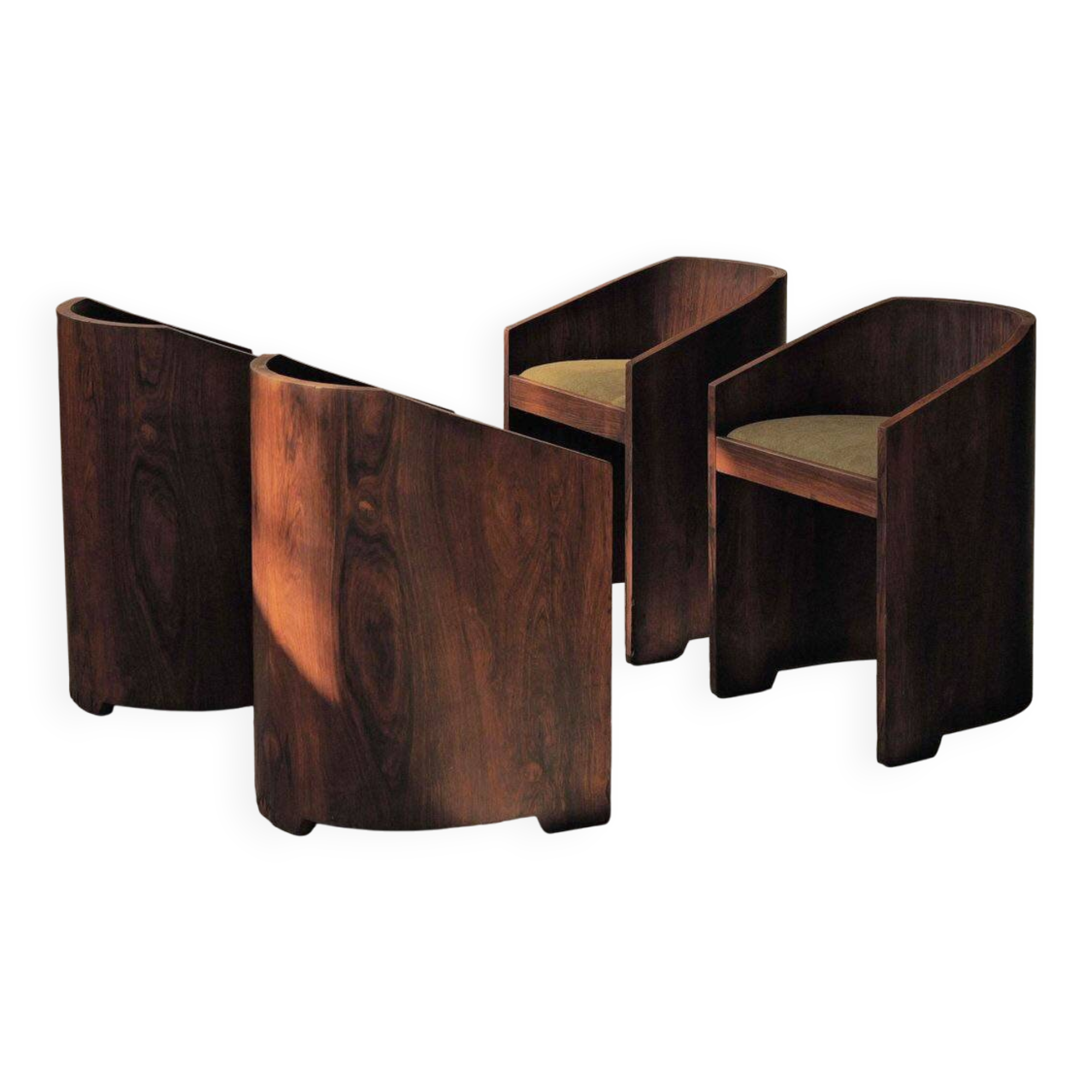 Set of 4 Art Deco armchairs in rosewood veneer, circa 1930.