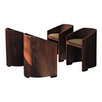 Set of 4 Art Deco armchairs in rosewood veneer, circa 1930.