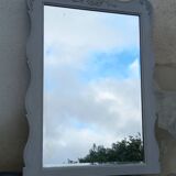 Antique Louis XV style mirror in solid oak with grey patina, 131cm.