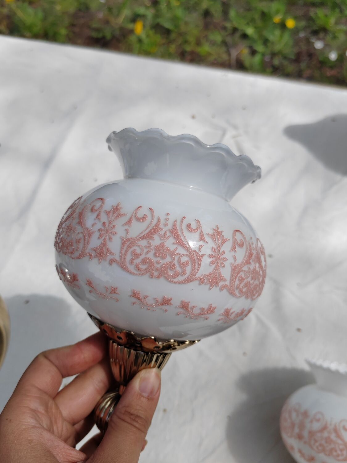 Pair of wall sconces with floral lampshades