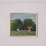 Original Swedish oil on canvas – “Landscape with Farm” by H. Engkvist – dated 1983 – vintage & framed – 41 × 50 cm (16.1" × 19.7")