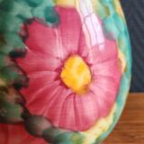 Vintage Floral Ceramic Vase - Large Barbotine Vase with Pink Flowers