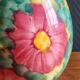 Vintage Floral Ceramic Vase - Large Barbotine Vase with Pink Flowers