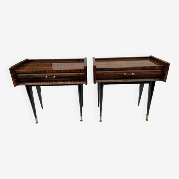 Pair of bedside tables in vintage Scandinavian rosewood veneer 1950 FURNITURE NF157