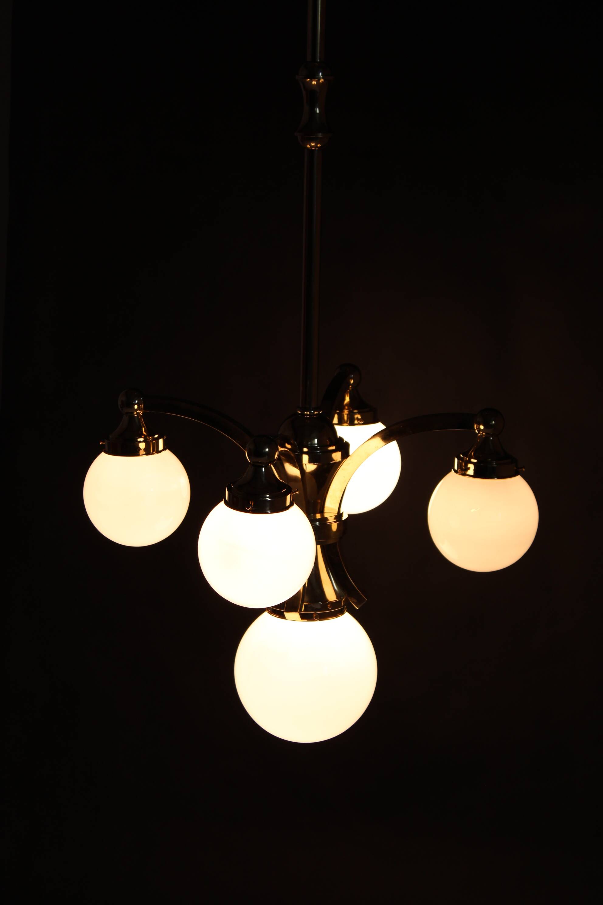 1930s Restored Brass Chandelier, Czechoslovakia