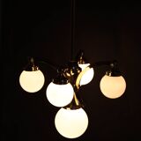 1930s Restored Brass Chandelier, Czechoslovakia