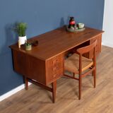 Retro danish 1960s mid century two sided desk with bookcase