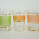 6 old glasses in coloured granite glass and gold lise
