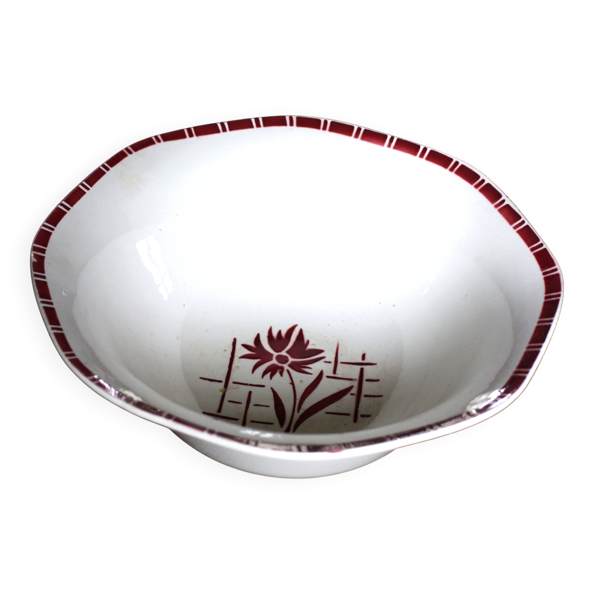Saladier Sylvia Digoin Sarreguemines fleur rouge Art Deco