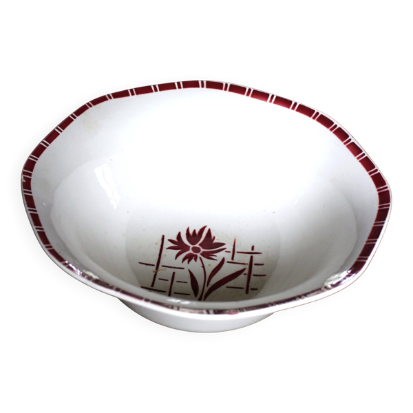 Saladier Sylvia Digoin Sarreguemines fleur rouge Art Deco