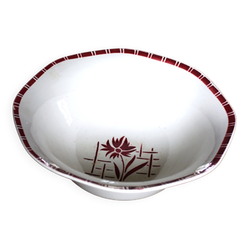 Saladier Sylvia Digoin Sarreguemines fleur rouge Art Deco