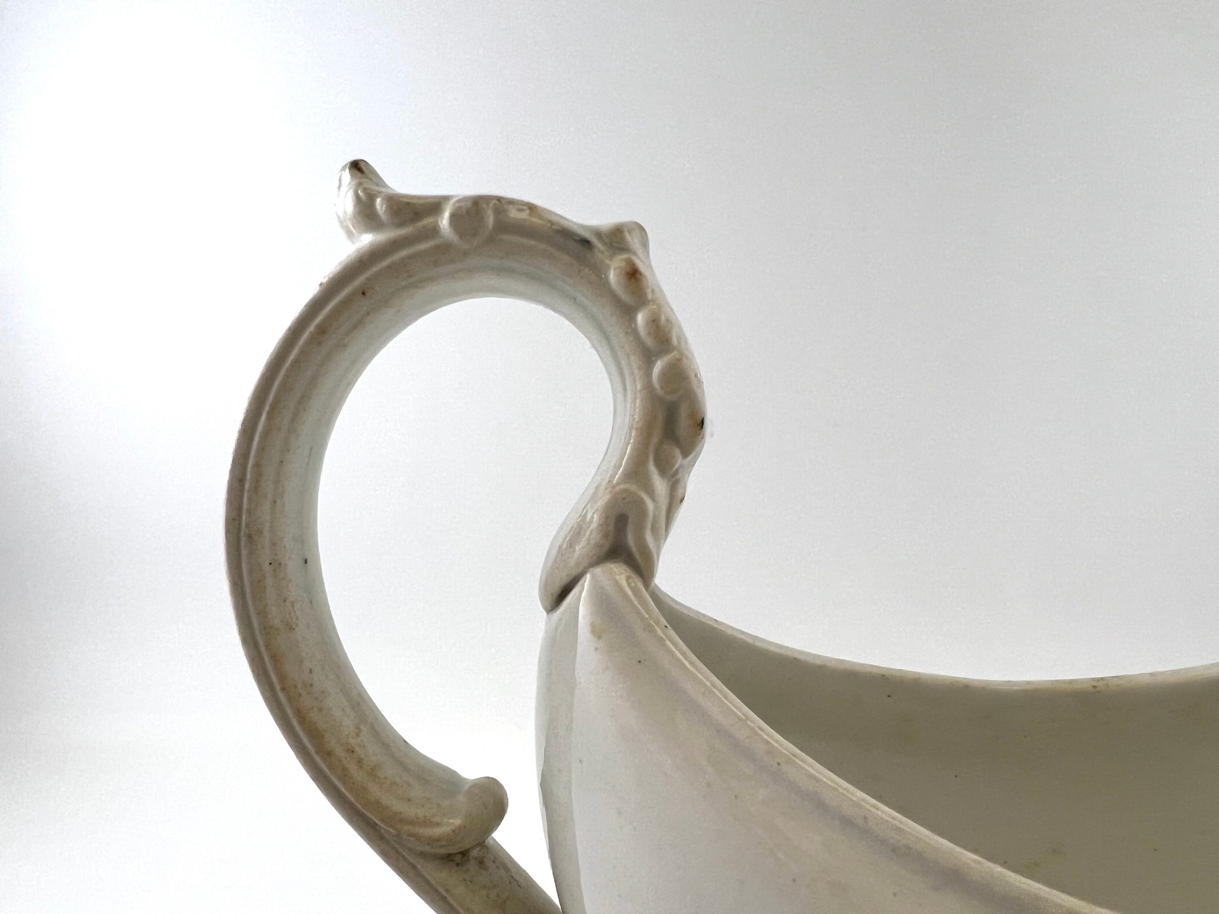 Creil Montereau blue flower faience sauce boat