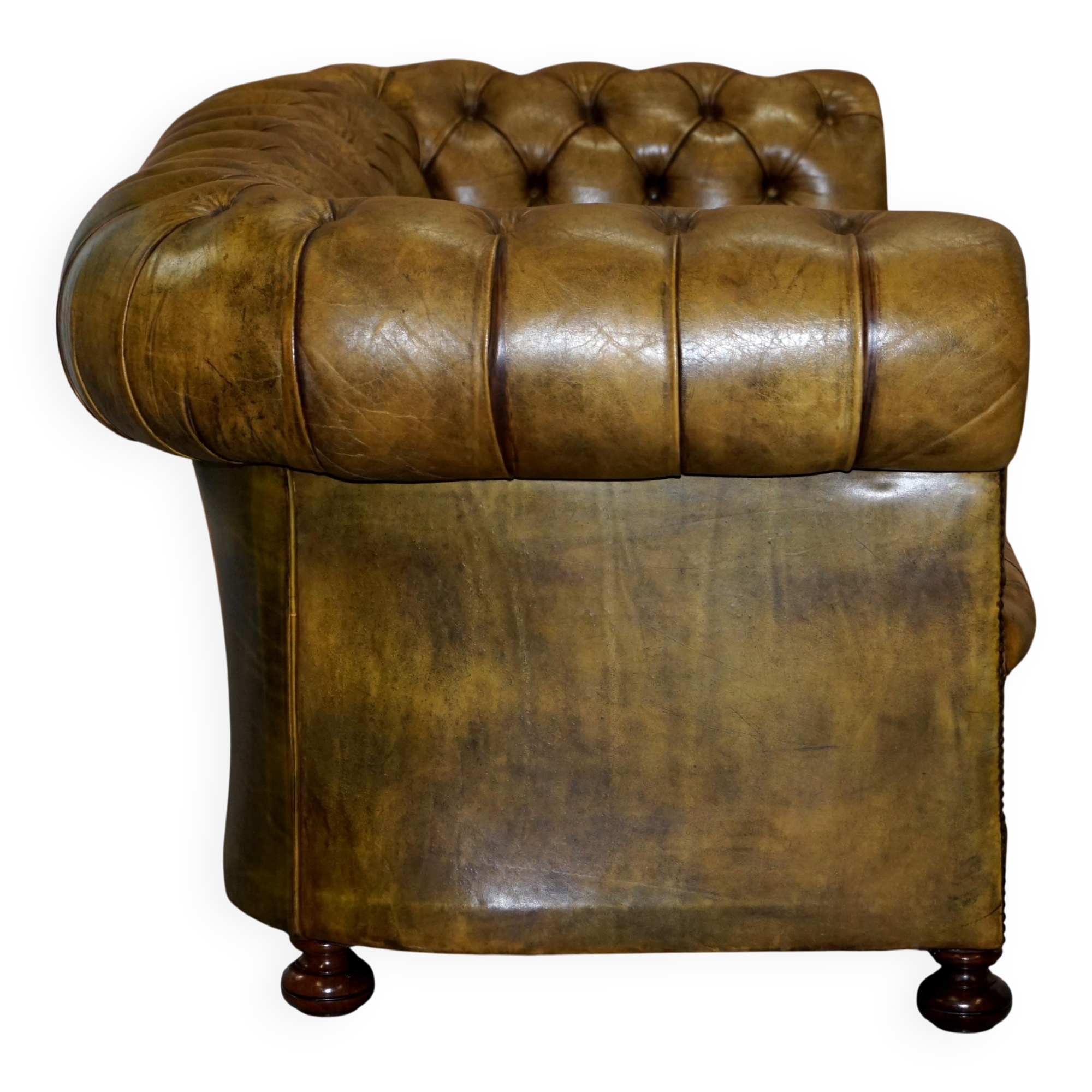 Canapé Chesterfield en cuir teint à la main, victorien rempli de crin de cheval