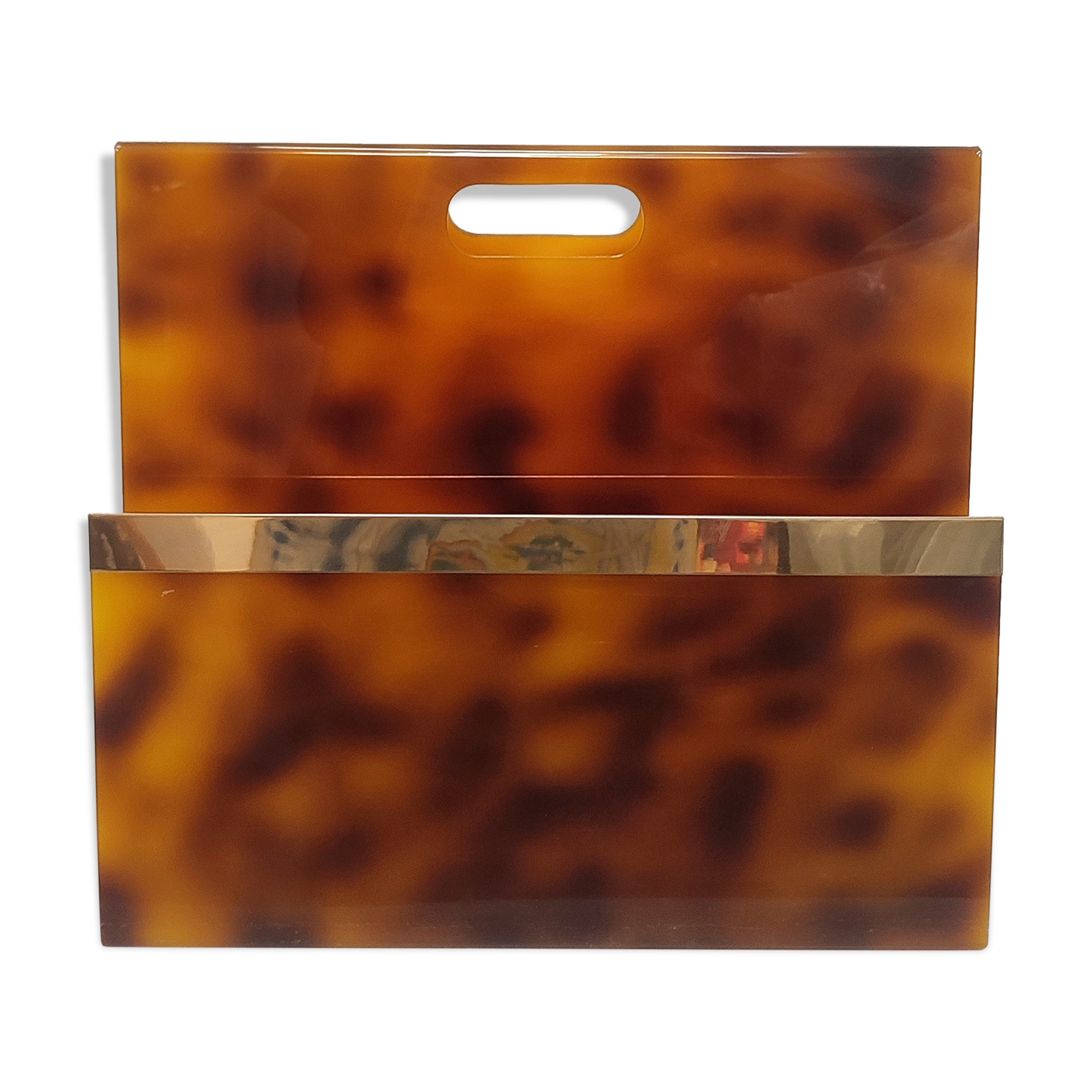 Porte-revues en méthacrylate et laiton Italie années 1970.