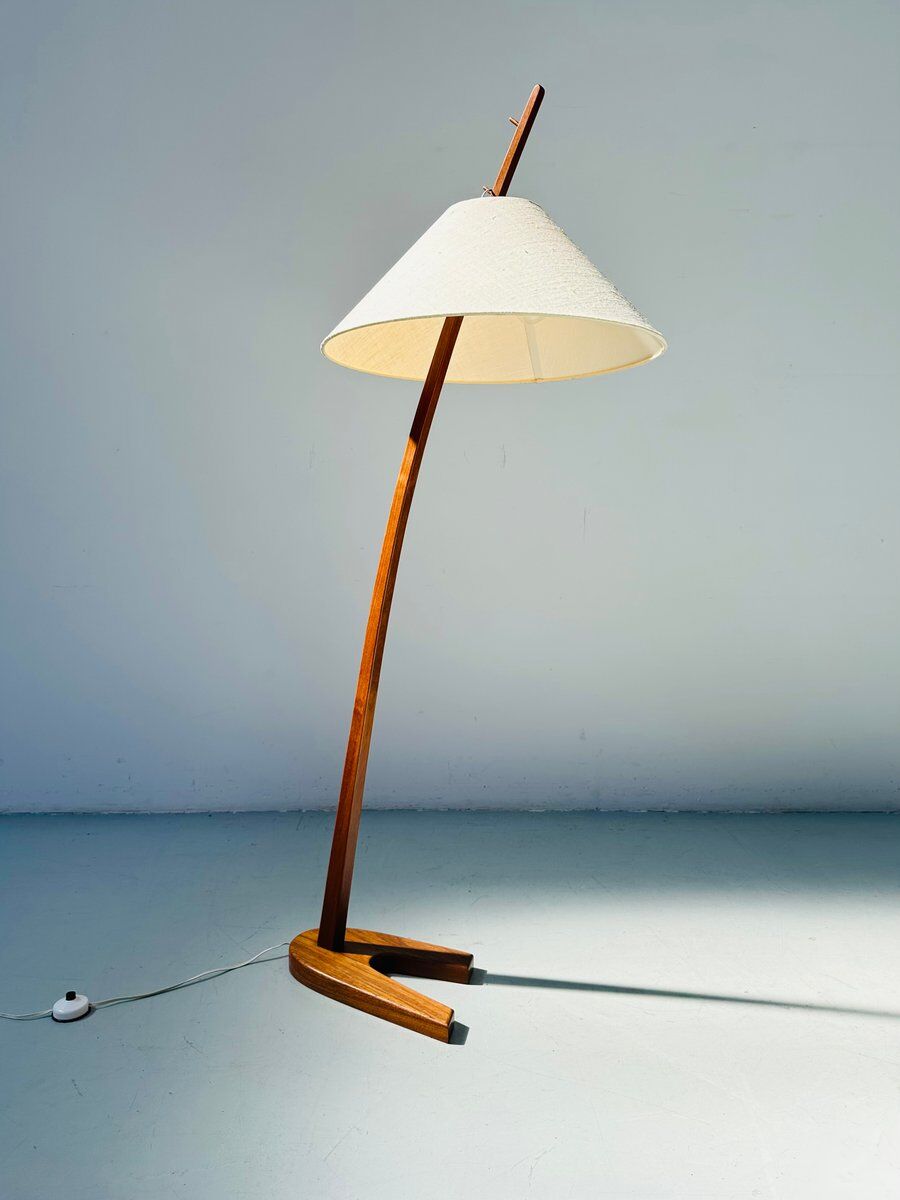 Vintage teak Dornstab floor lamp by J.T. Kalmar & A. Pöll, Austria, 1947