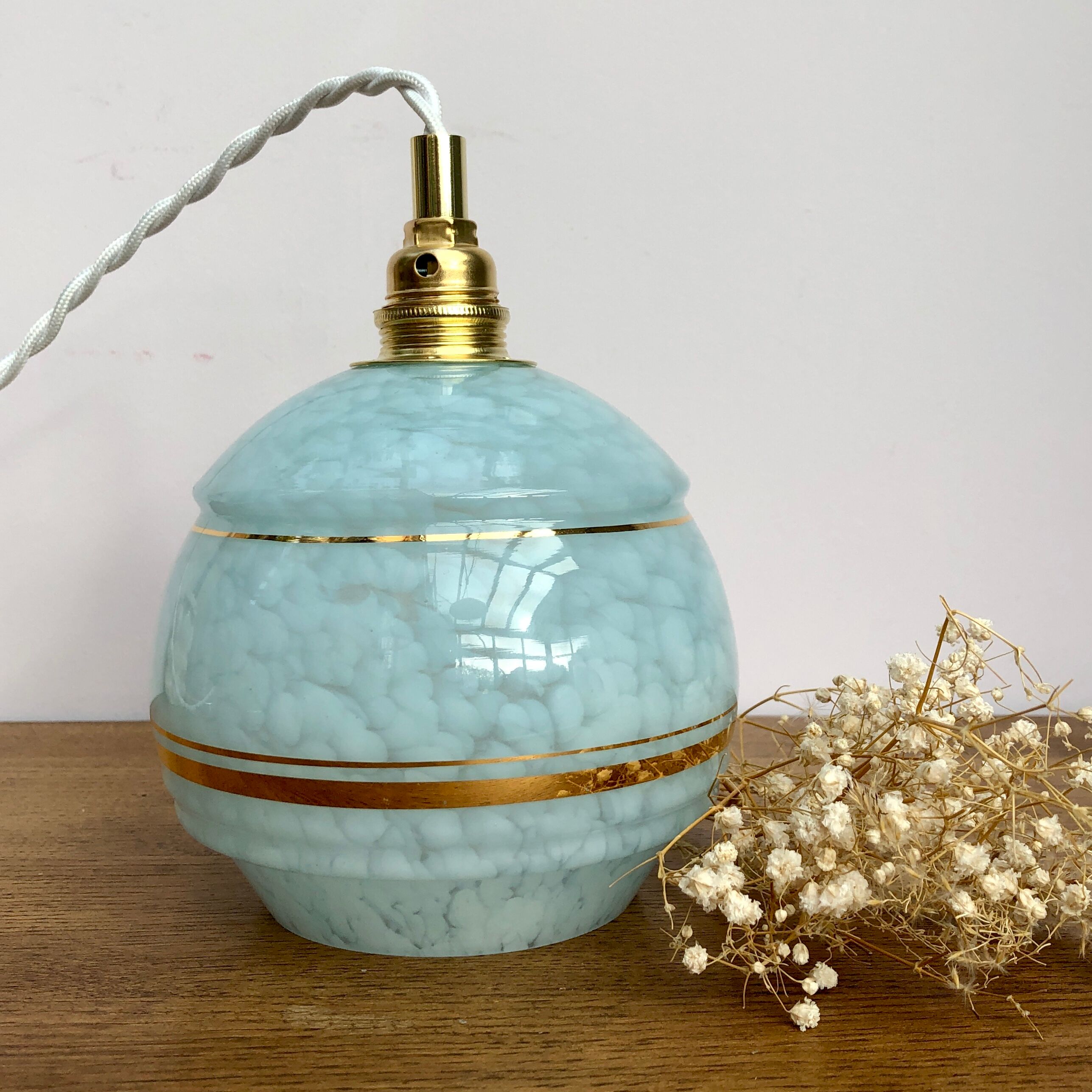 Baladeuse tulipe vintage en verre de clichy bleu