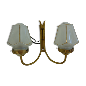 Brass double sconce and opalin glass from the 50s