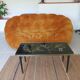 Japanese patterned coffee table, tapered legs and brass, vintage.