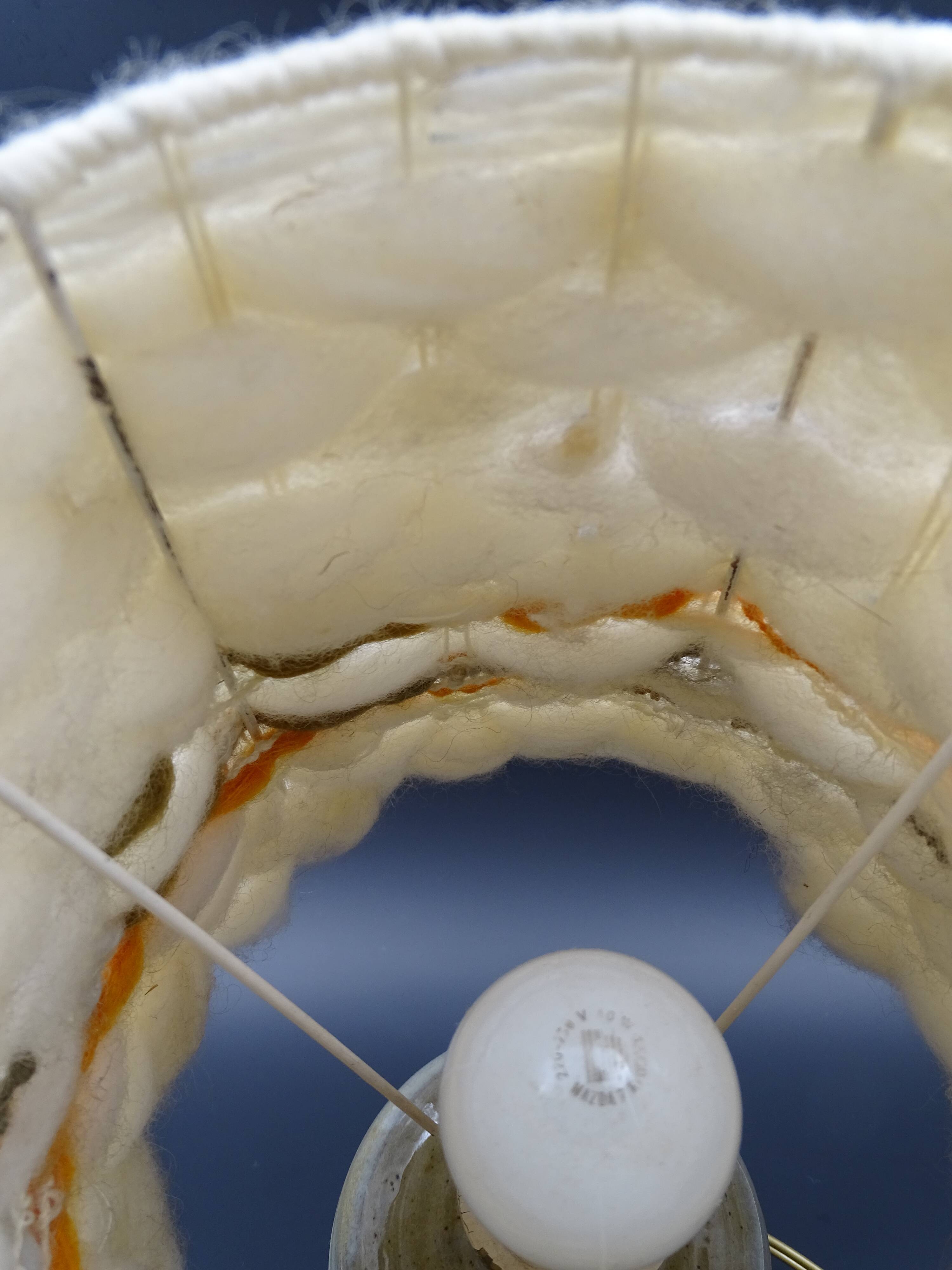 Pair of bedside lamps in stoneware and wool lampshades - Vintage around 1970