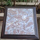 High art nouveau pedestal table brown wood varnished marble france 20's retro vintage decoration