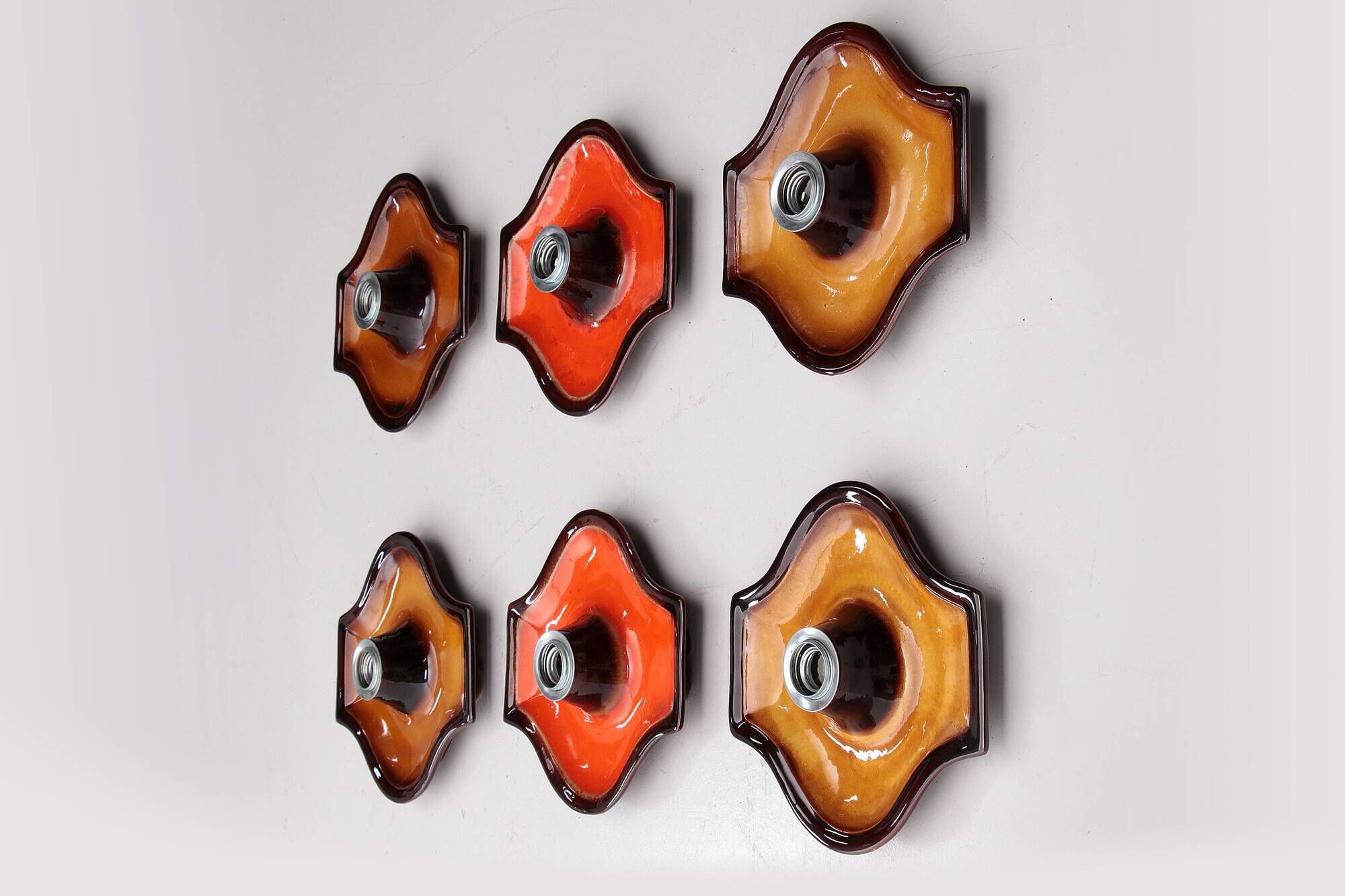Vintage Set of 6 German ceramic wall lamps with head mirror lamp, 1960