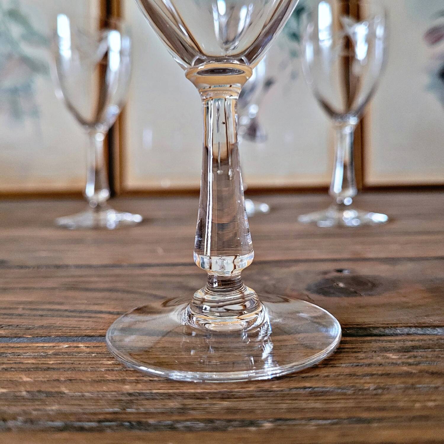 Antique liqueur (digestif) glasses in engraved crystal, geometric decoration