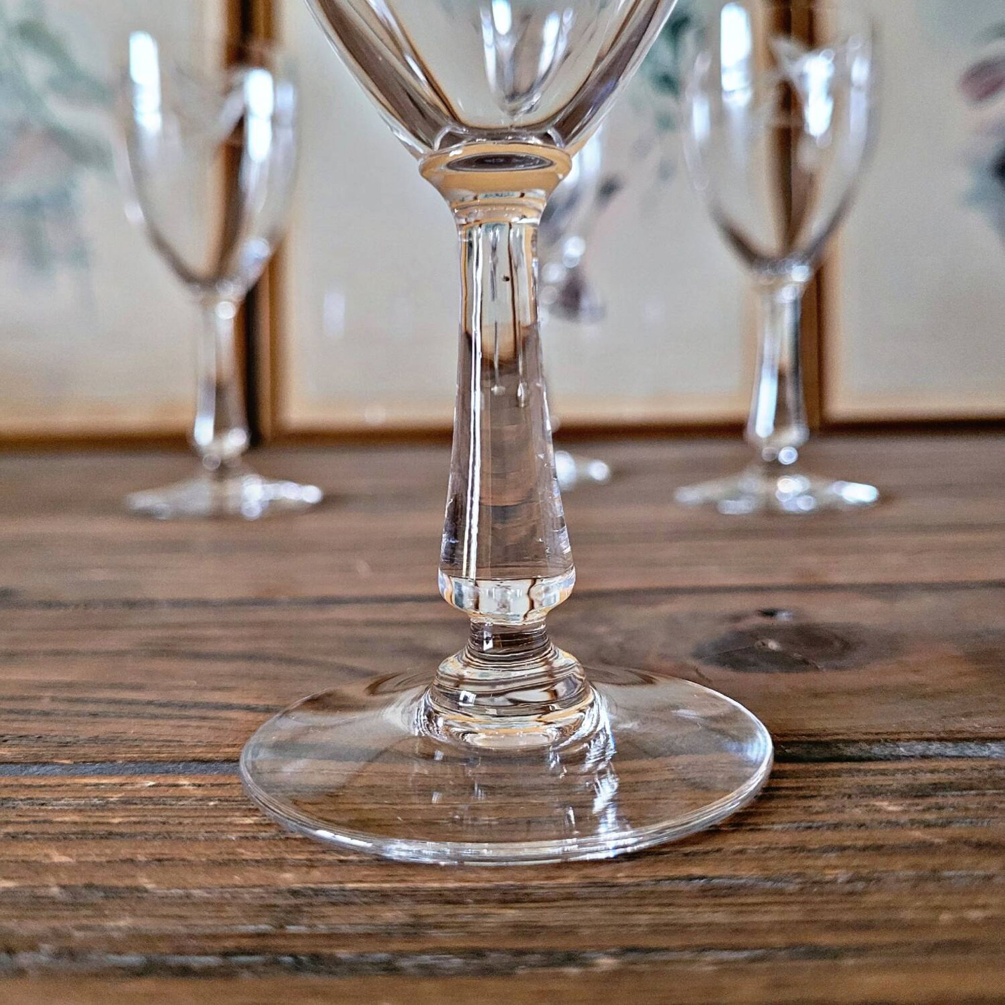 Antique liqueur (digestif) glasses in engraved crystal, geometric decoration