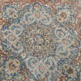 Tapis Persan Ancien – Fait Main Vintage à Médaillon, Tons Bleu et Brique