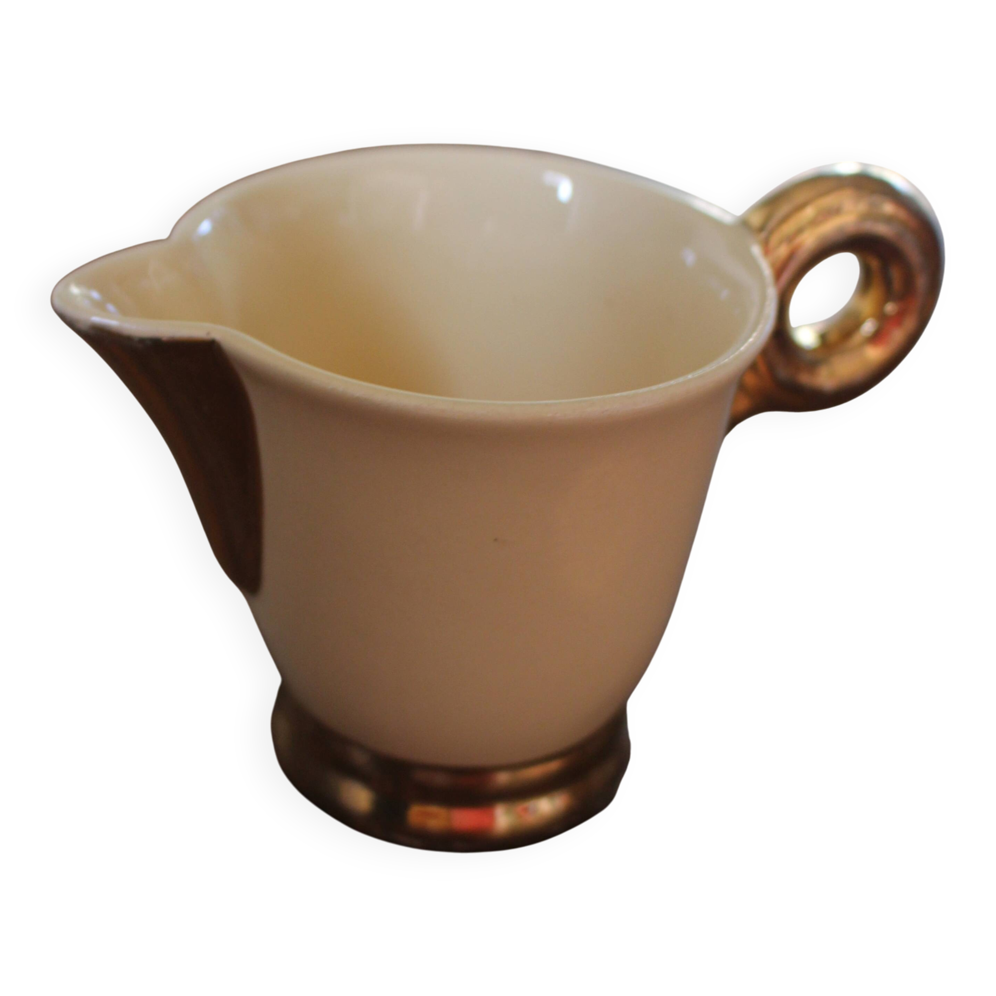Ecru ceramic milk jug with gold decoration from Sarreguemines.