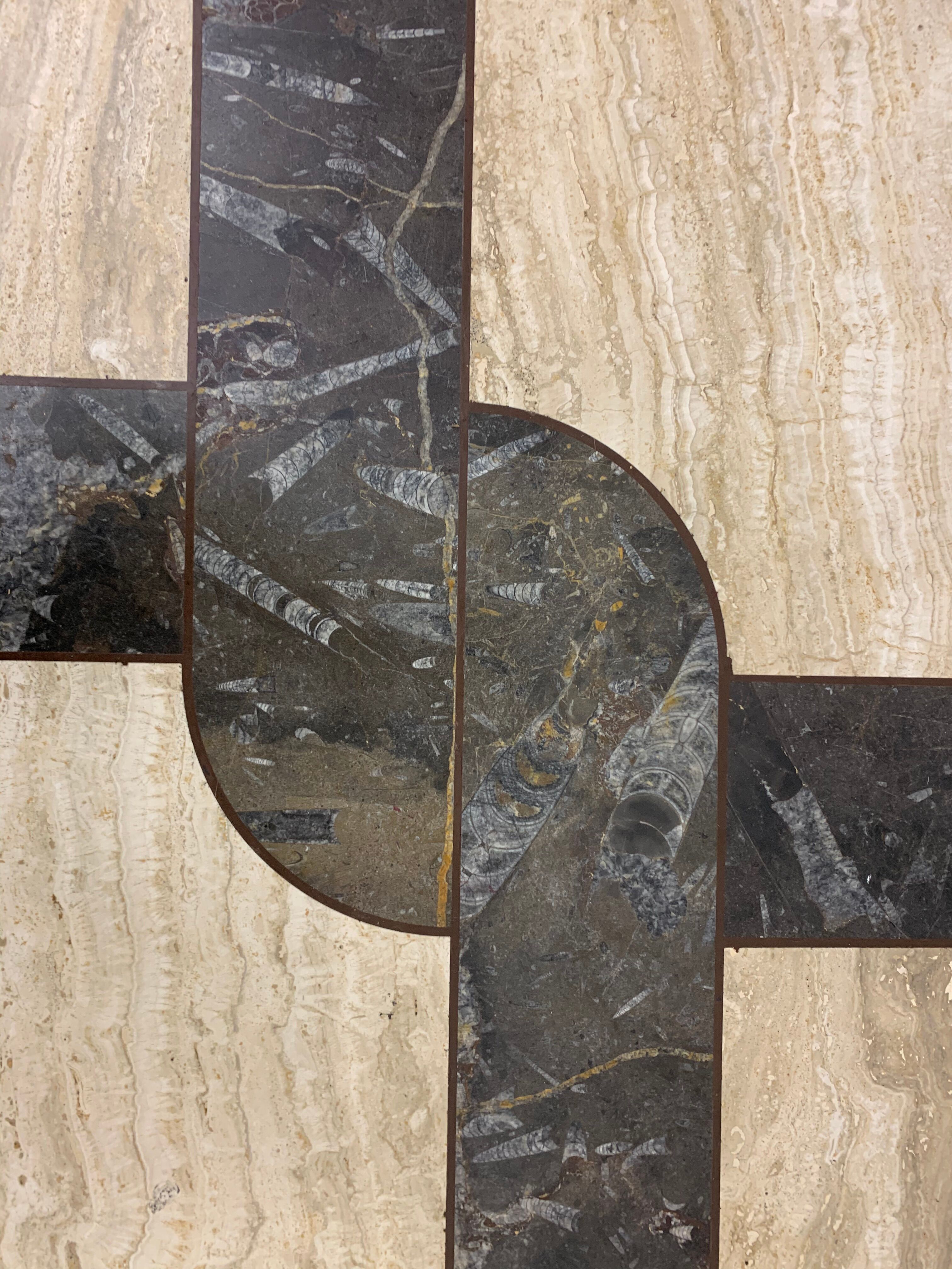 Vintage coffee table travertine and fossile marble top , 1970's
