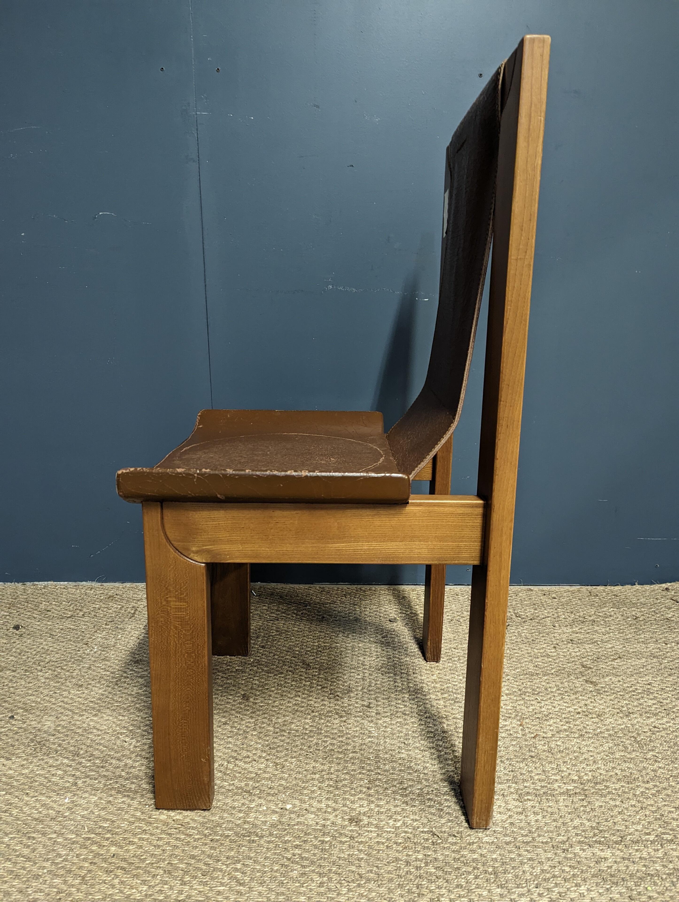 Series of 4 elm and leather chairs by Luigi Gorgoni