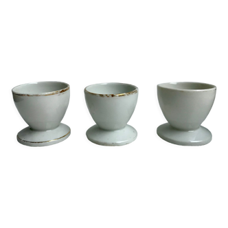 Trio de coquetiers blancs liseré doré années 50