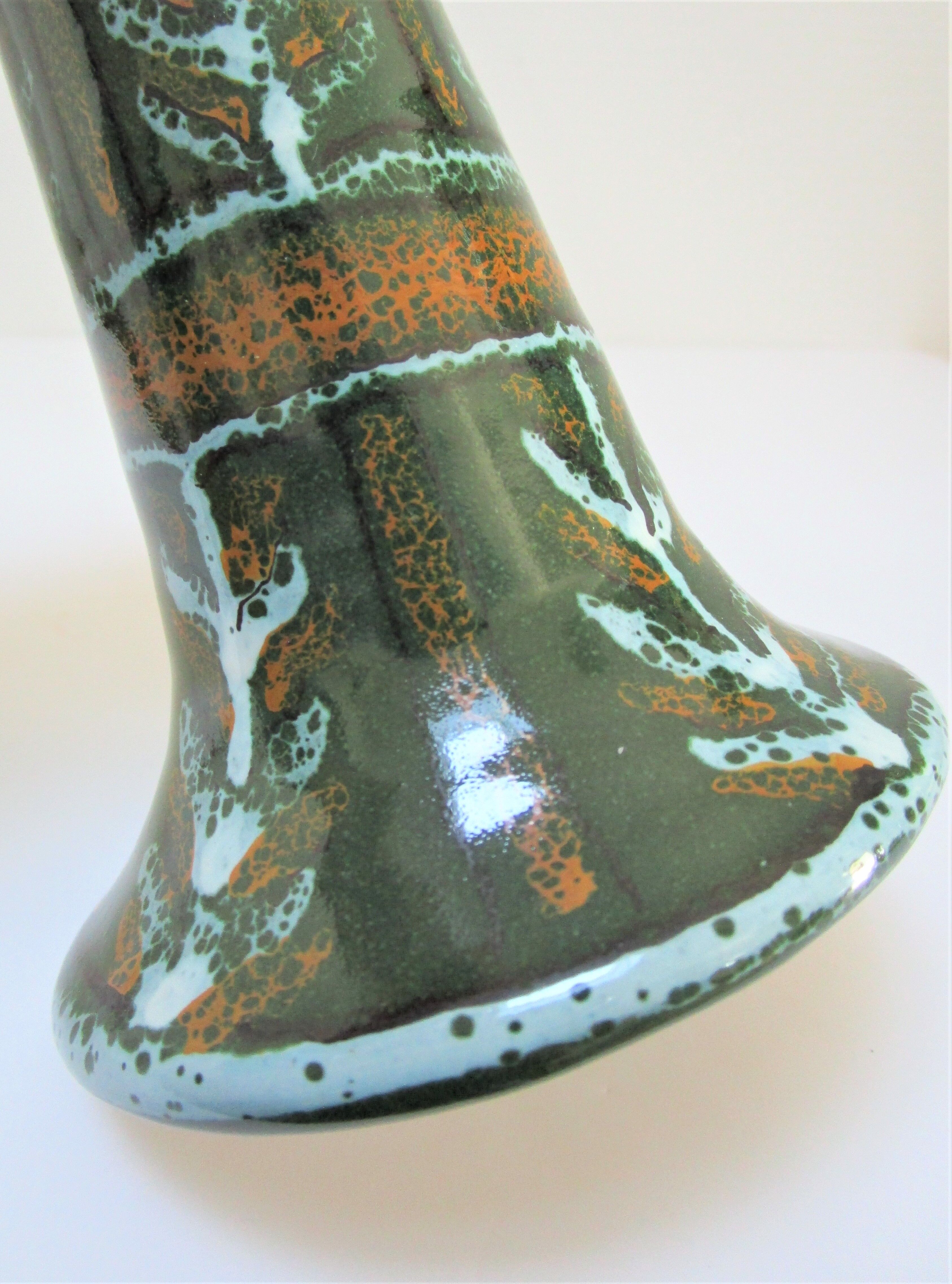 enamelled ceramic candle holder signed "S" plant decoration 70s