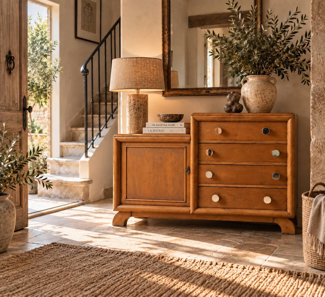 Commode asymétrique art déco chêne brut rénovée