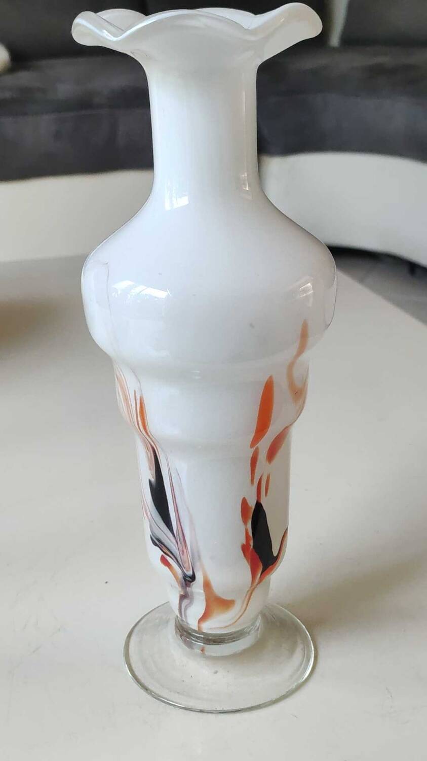 Dalian Glass Co Ltd. Snowflake vase. Smoked swirl decoration. Height 25.5