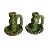 Duo of vintage potter's ceramic candle holders Regional Folk Art