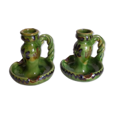 Duo of vintage potter's ceramic candle holders Regional Folk Art
