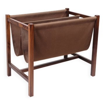 Porte-revue - palissandre et toile marron - design danois - années 1960