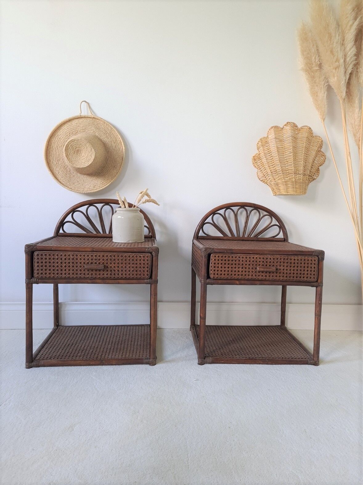 Pair of rattan bedside tables