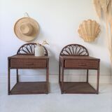 Pair of rattan bedside tables
