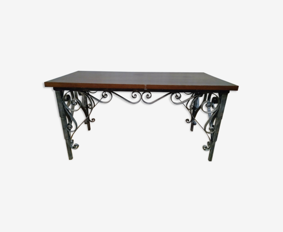 Wrought iron coffee table and wood | Selency