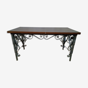 Wrought iron coffee table and wood