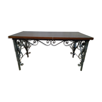 Wrought iron coffee table and wood