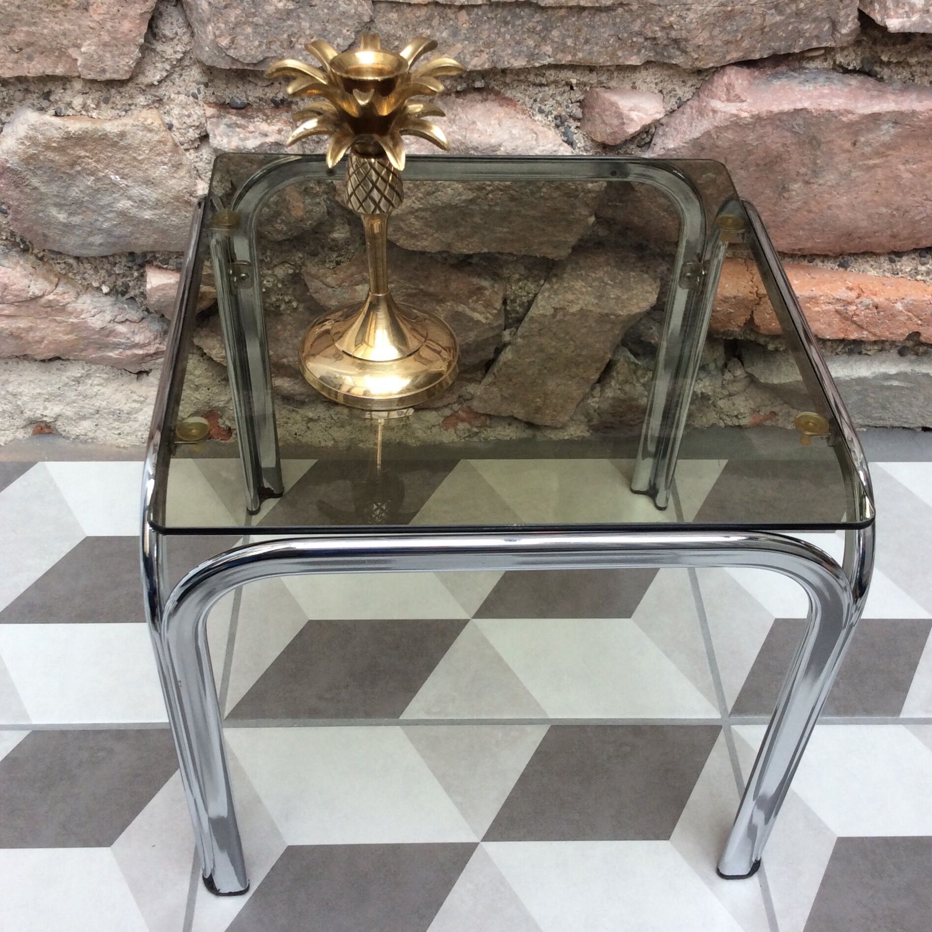 small coffee table glass and chrome 80s