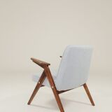 Fauteuil Lounge Vintage Bouclè Bleu Bébé Noyer Foncé, 1960