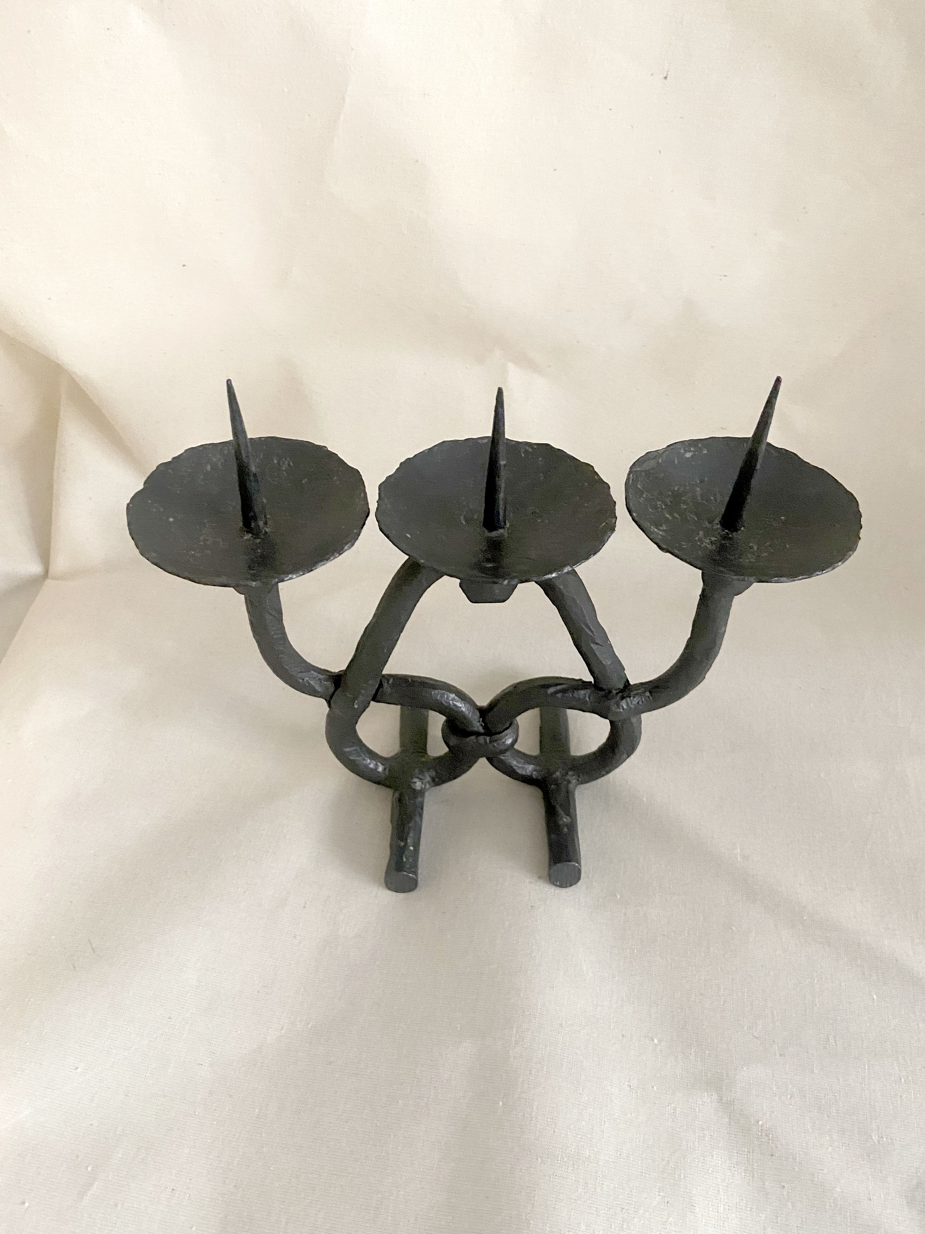 Brutalist beaten iron chandelier