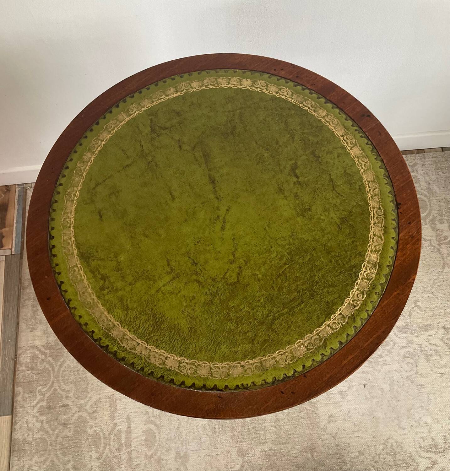 Antique Mahogany and Leather Side Table on Casters