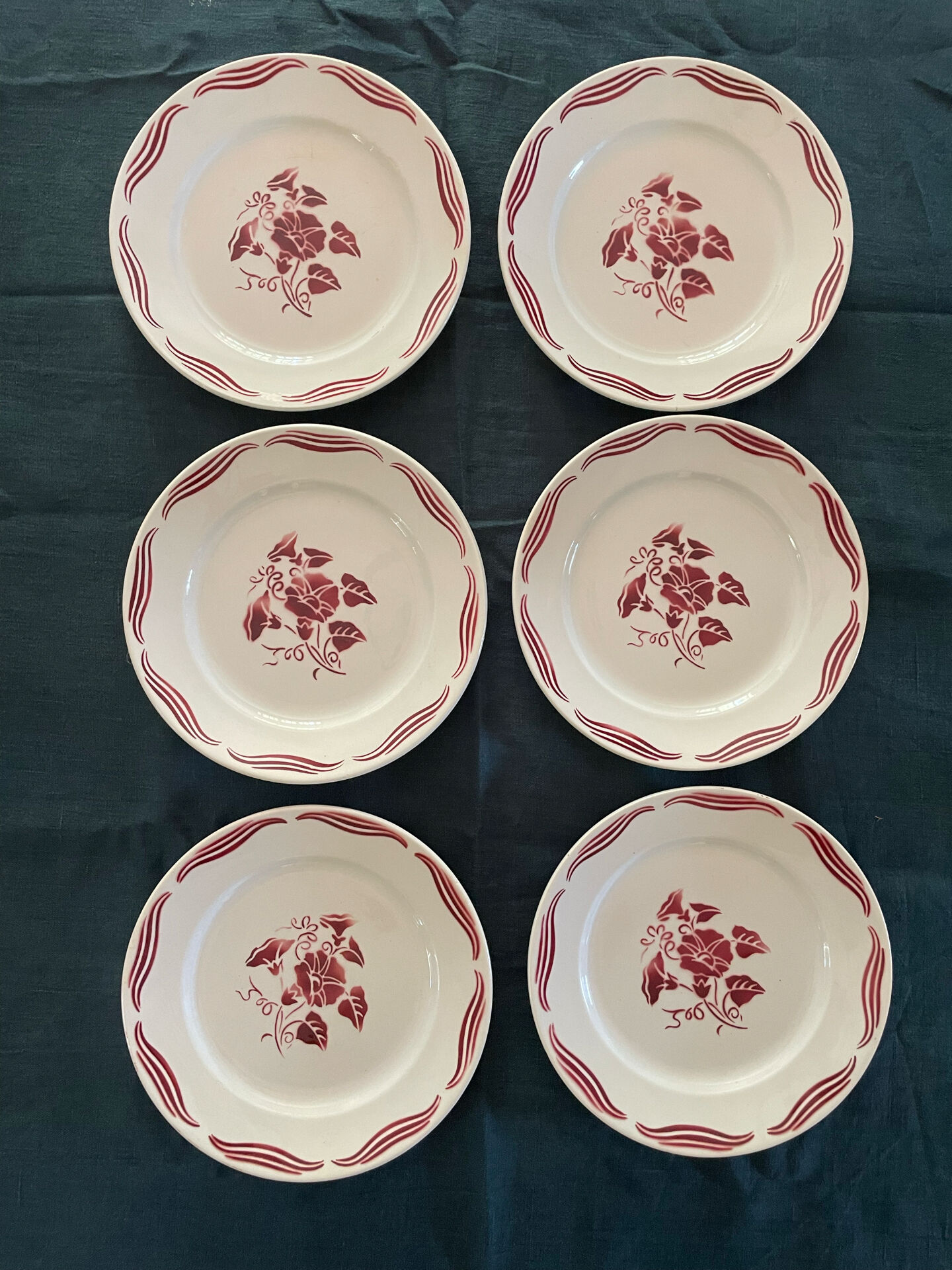 6 Flat plates Fenal Badonviller Liserons pattern