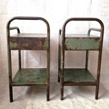 Pair of bedside tables in patinated metal